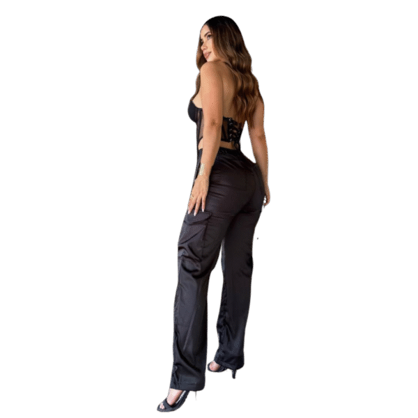 PANTALÓN CARGO SATÍN NEGRO