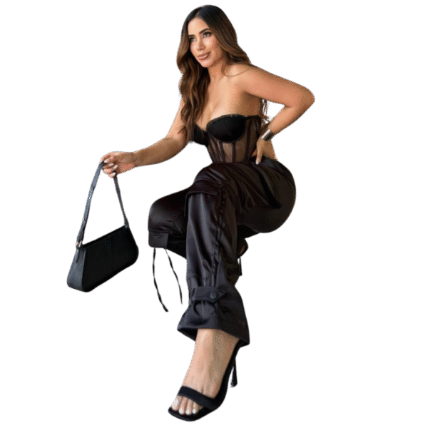 PANTALÓN CARGO SATÍN NEGRO