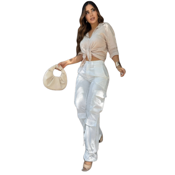 PANTALÓN CARGO SATÍN BLANCO