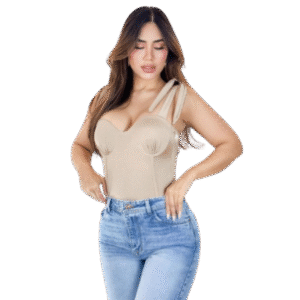 BODY LYCRA EFECTO SATÍN BEIGE